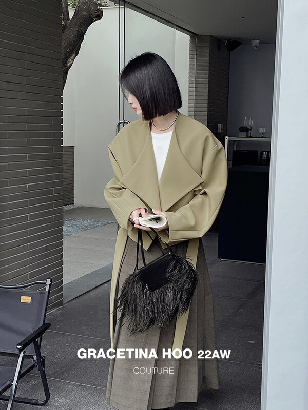 [GRACETINA HOO] A niche design sense profile strappy short jacket simple three-dimensional profile sleeve design WT688