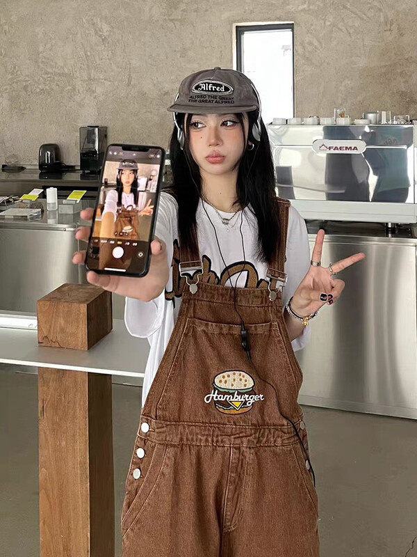 New in autumn! [L.L STUDIO] American retro embroidery all-match denim overalls 77926# PCZ