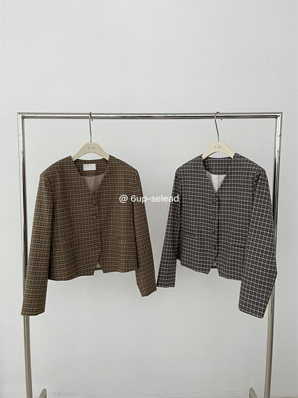 Original price 122.95! New in early spring!  【6-UP】Retro plaid short suit jacket 68069# XJ