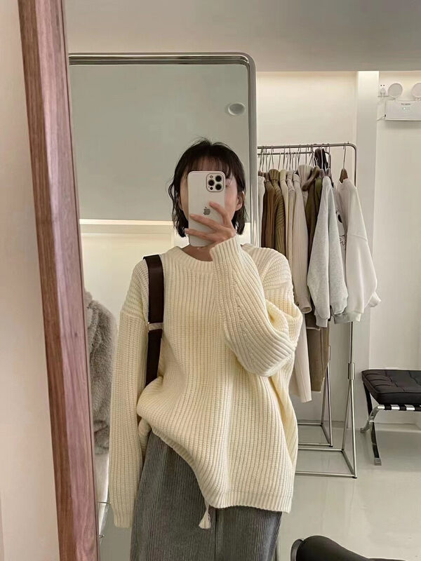 New in autumn!【ARE YOU】Round Neck Neat Comfortable Versatile Warm Sweater 263# L