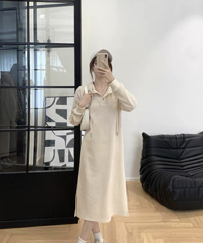 Autumn is new! [L.L STUDIO] solid color casual hooded dress 77950# PCZ