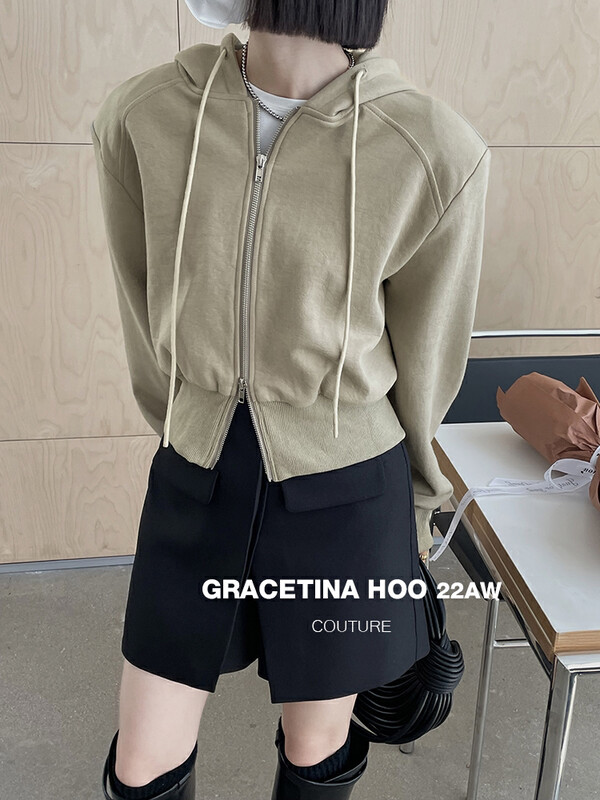【GRACETINA HOO】Designed Double Pull Head Hooded Sweater (Shoulder Pads and Right Angle Shoulders) WY5051# CQW