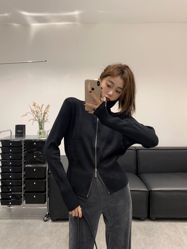New in autumn! [VANESSA] Striped double zipper loose warm sweater 6821# OZQ