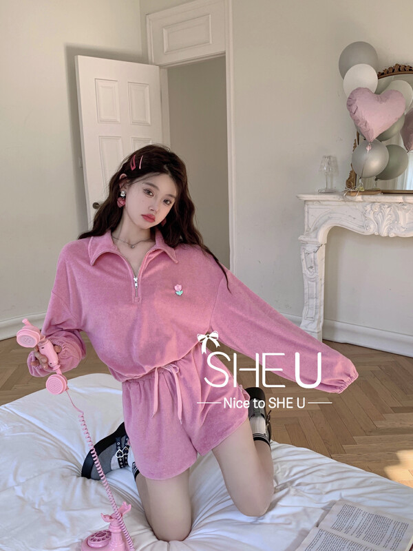 【SHE U】Korean casual lapel top and shorts suit 59112# JHY