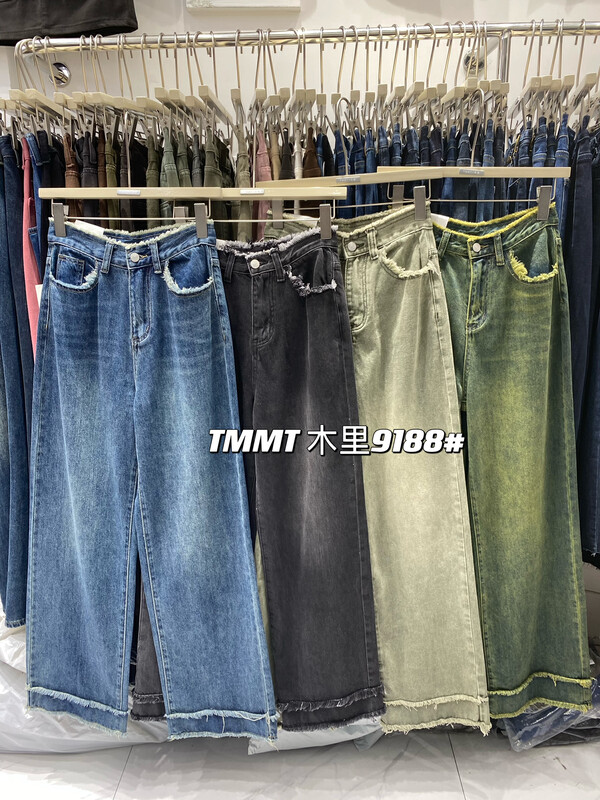 New in autumn! [JIAJIATMMT Muli] Retro Korean version of the design sense of niche raw edge wide-leg mopping jeans J9188# L