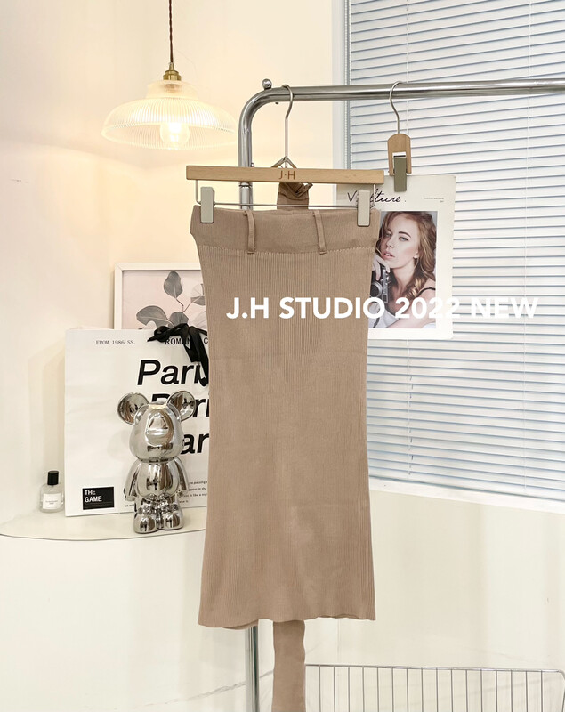 New in autumn!【JH】Fashion and simple knitted slit skirt (with belt) T117# PCZ