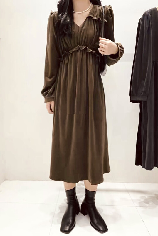 New in autumn! [JH] Net red fungus ear V-neck lace-up dress 42790# PCZ