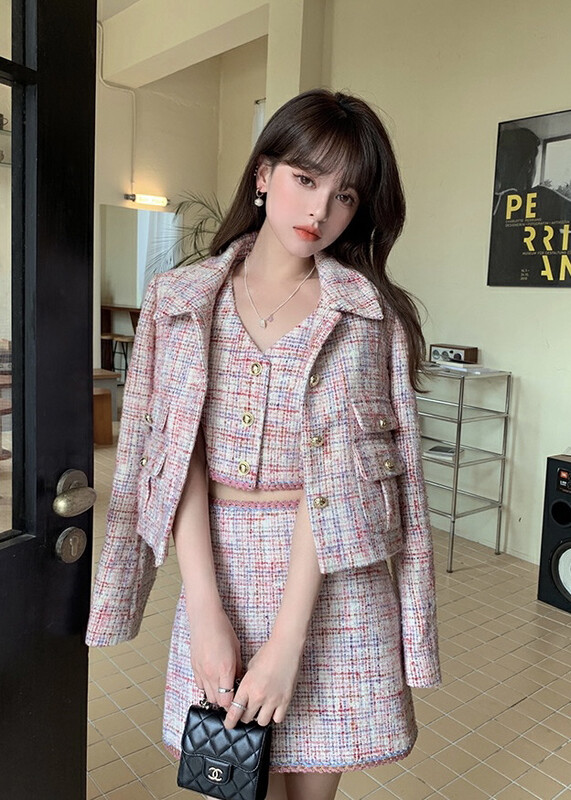 Autumn is new! [JH] Net red Xiaoxiang coat + Xiaoxiang vest + slim skirt suit 42924# PCZ