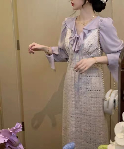 Autumn is new! [L.L STUDIO] fungus edge shirt + small fragrant woolen dress suit 78067# PCZ