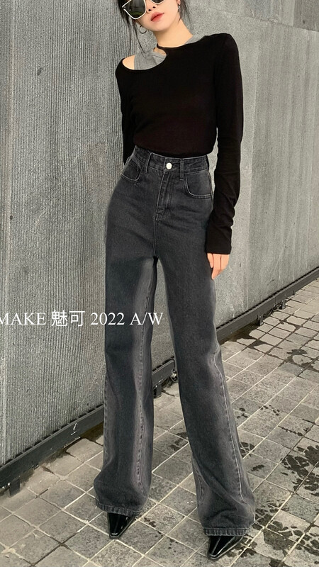 Autumn models are new! [MAKE charm] high-grade atmosphere color matching straight double-pocket jeans 3429# OZQ