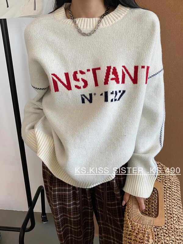 New in autumn! [KS] Round neck pullover letter casual warm sweater 22604# CQW