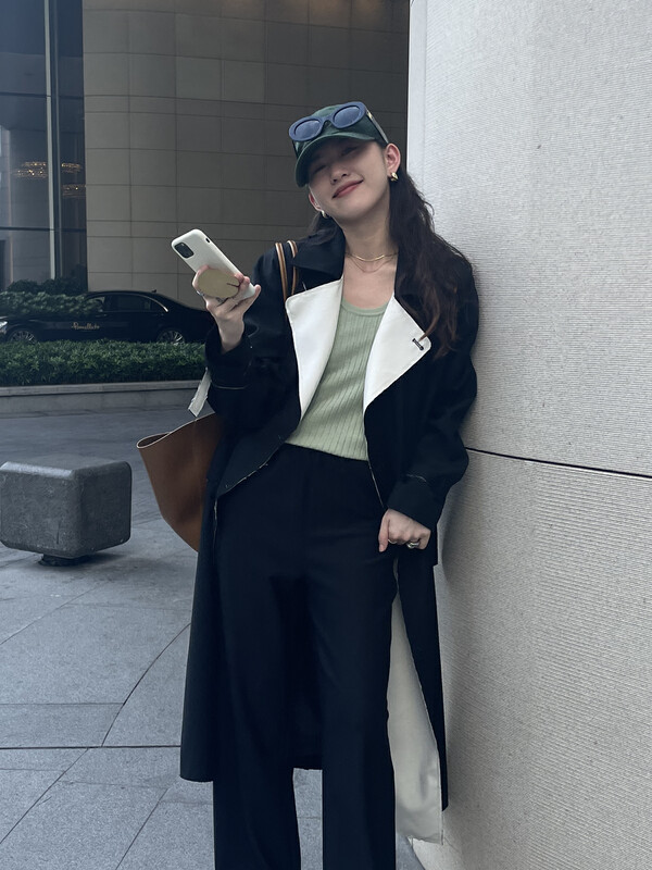 Autumn is new! [TN] niche designer long windbreaker with contrast color (with waist rope) 1117# CLS