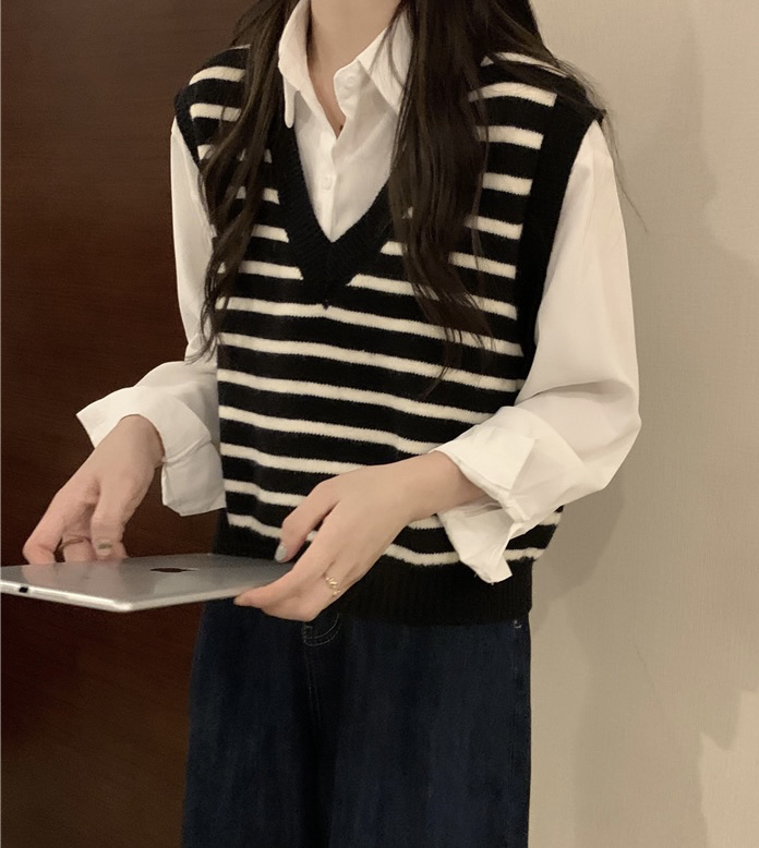 New in autumn! [JH] Net red striped sweater vest / suspenders T75# PCZ