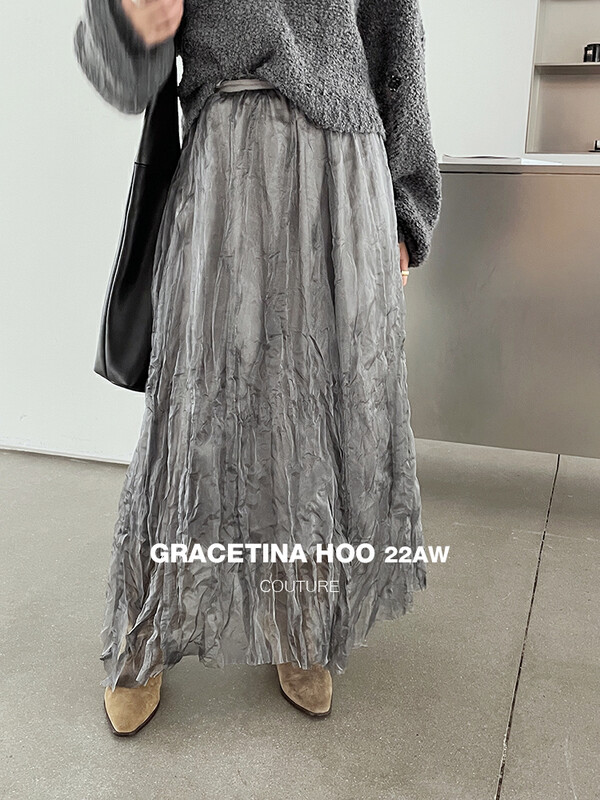 [GRACETINA HOO] niche waist ribbon textured yarn skirt BQ6270