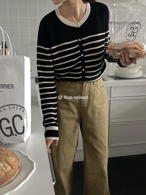 New in early autumn! [6-UP] Korean casual striped knitted cardigan 69186# CQW