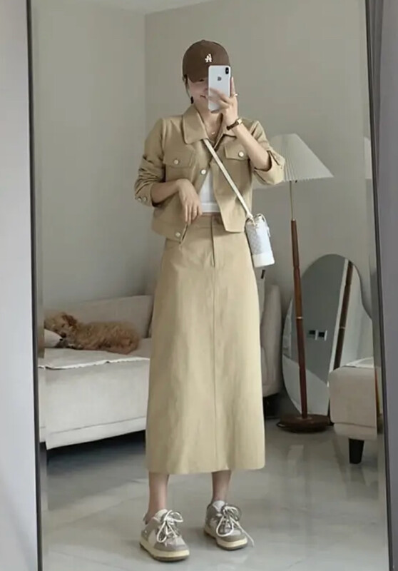 Autumn is new! [JH] Net red wash coat + wash skirt suit 42910# PCZ