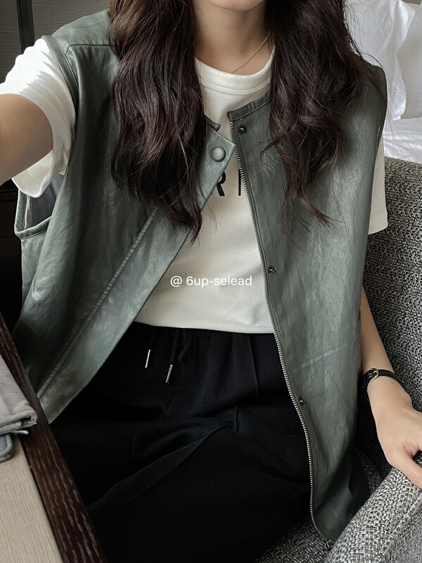 New in early autumn! [6-UP] Korean version of the simple and versatile pu leather jacket 69065# CQW