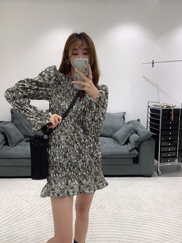 【VANESSA】Korean style cable shirt floral dress 6650# OZQ