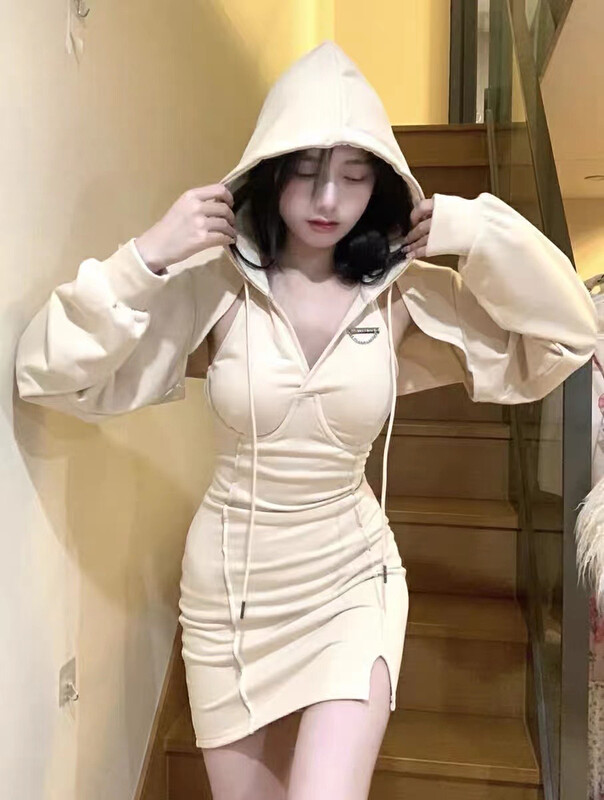 Autumn is new! [JH] Net Red Small Jacket + Hooded Dress Set (Only Selling Sets) 42784# PCZ