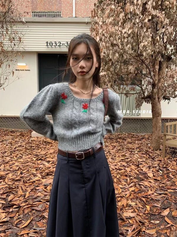 New in autumn!【ARE YOU】embroidered pullover comfortable warm sweater 169# L