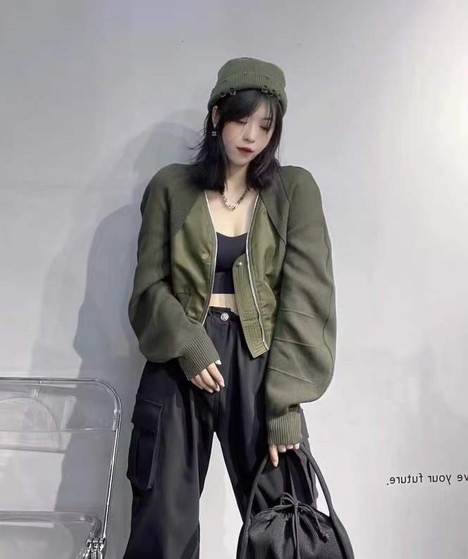 New in autumn! [JH] Net red stitching short zipper short jacket 42900# PCZ