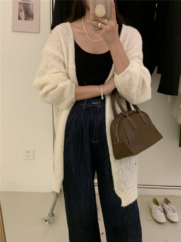 New in autumn! [ARE YOU] hollow solid color comfortable and versatile warm sweater 209# L