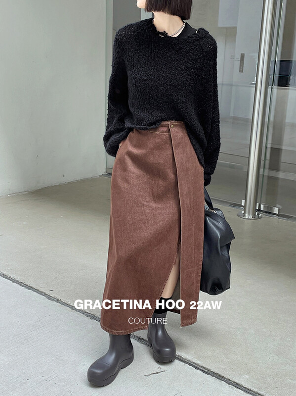 【GRACETINA HOO】Irregular slit skirt N195 with unique dyeing design