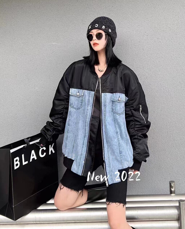 Live ⑥! Autumn models are new! [JH] Net red hit color stitching denim design short coat 43002# PCZ