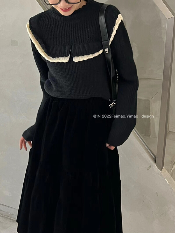【FEI MAO】Lazy style Korean style design niche lace collar loose warm sweater Z-3086# CQW