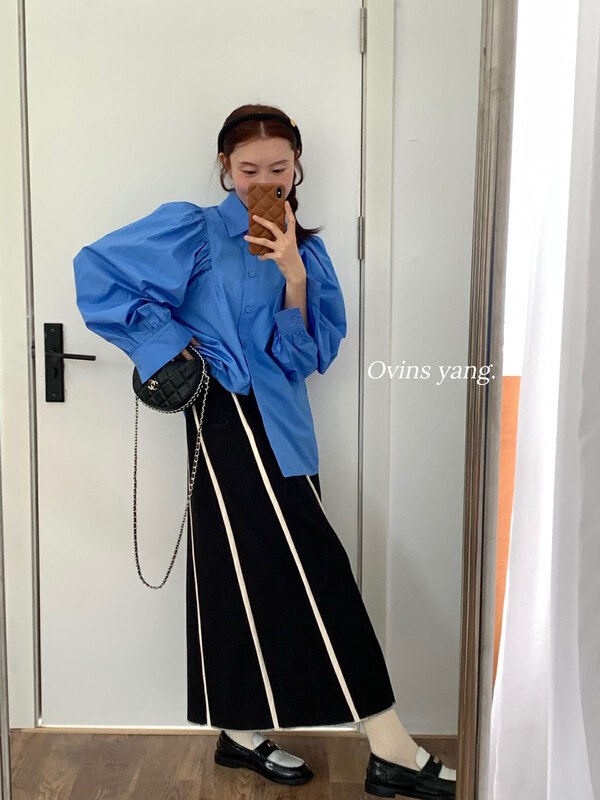 【OVINSYANG】縮褶泡泡袖設計感襯衫襯衫8929