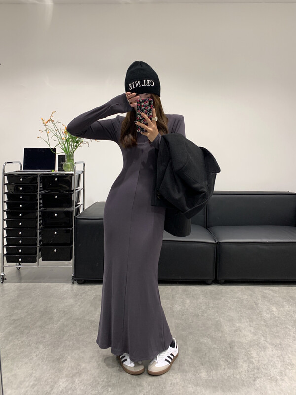 【VANESSA】Stretch Thread Small Shoulder Padded Long Goddess Dress 6863# OZQ