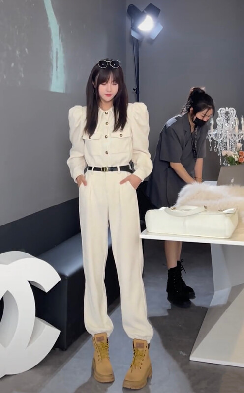 Autumn is new! [SAVAGE] Korean fashion shirt + high waist wide leg casual pants suit (with belt) E9955# WPL