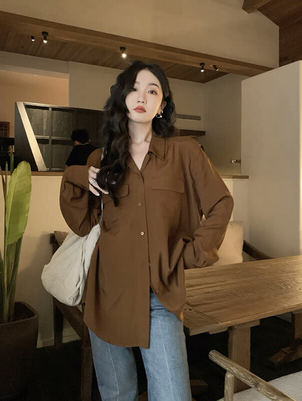New in autumn! [SAVAGE] Solid color double pocket design loose shirt E9686# WPL