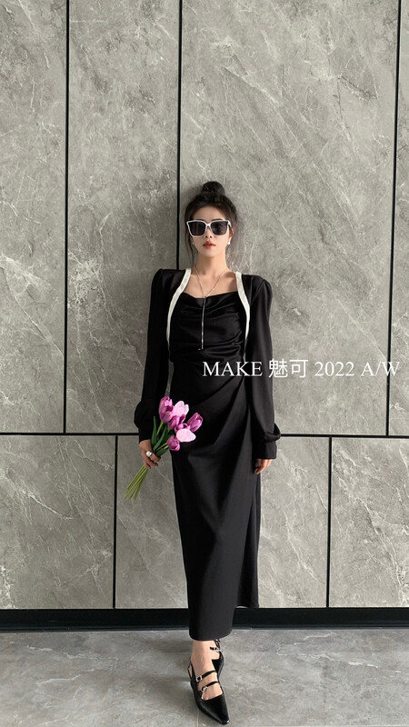 New in early autumn! [MAKE Charm] temperament contrast color edge arc hem short coat 50211# OZQ