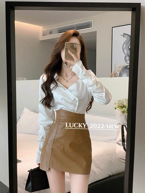 New in autumn! [LUCKY] French design irregular shirt 9525# ZXX