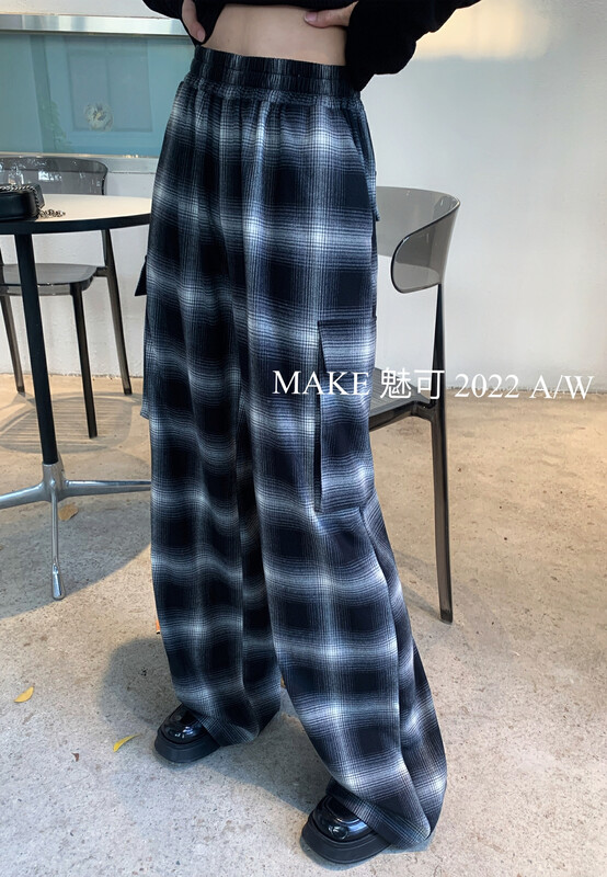 Autumn models are new! [MAKE charm] advanced atmosphere plaid overalls casual pants 3459# OZQ