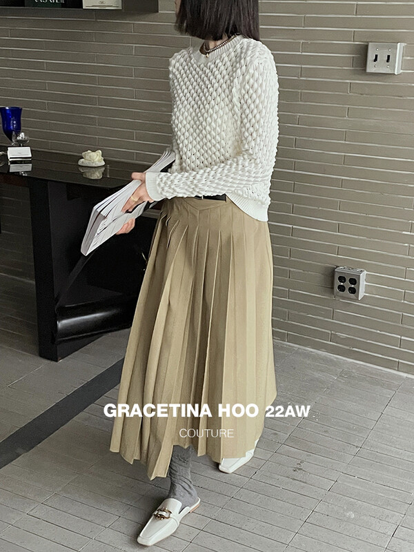 【GRACETINA HOO】Irregular design pleated skirt BQ6279# CQW
