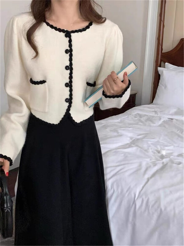 New in autumn!【ARE YOU】Single-breasted color-blocking comfortable knitted cardigan 267# L