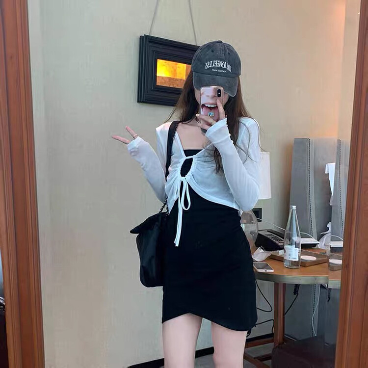 New in early autumn!【L.L STUDIO】Simple sunscreen shirt + suspender dress two-piece suit 77753# PCZ