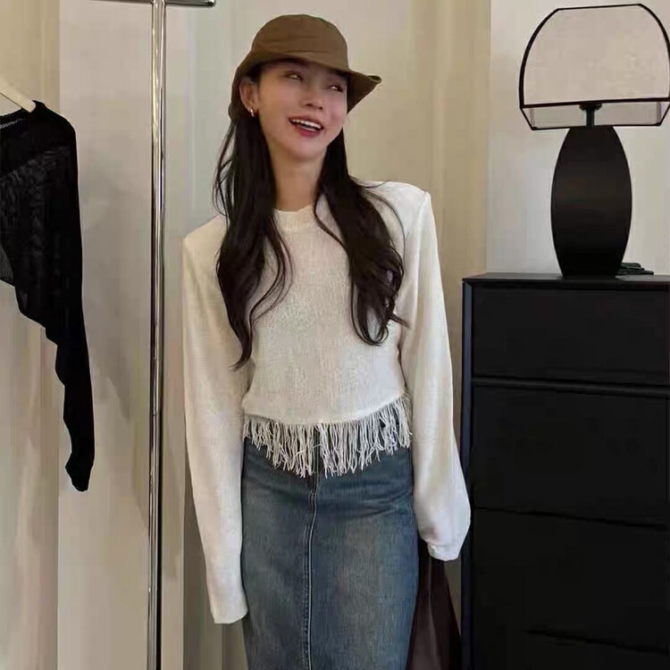 Original price 66.55! New in autumn! [KS] tassel striped loose sweater M21389# CQW