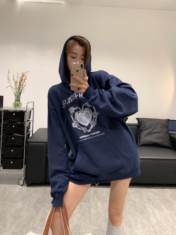 New for Autumn!【VANESSA】Metal Heart Rose Pattern Hooded Mid-Length Sweater WY-621# OZQ