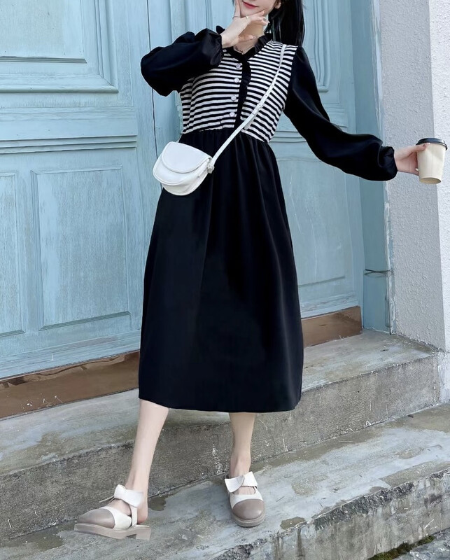 Autumn is new! [JH] Net red stripes contrast color fungus skirt 42737# PCZ