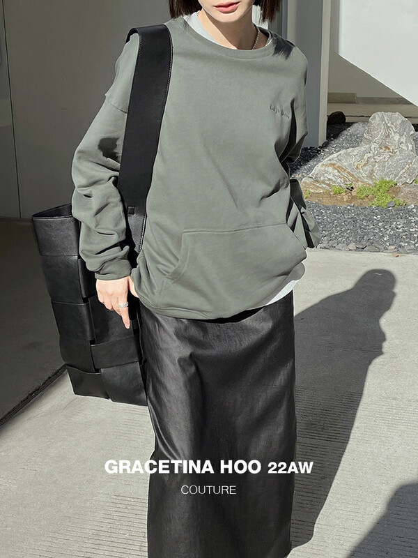[GRACETINA HOO] niche embroidered round neck loose sweater WT487