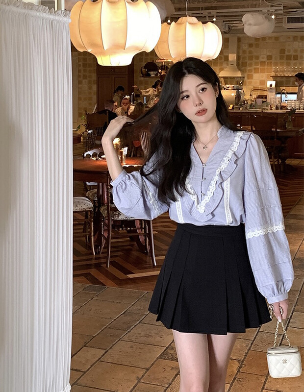 New in autumn!【SAVAGE】French retro lace shirt E9896# WPL
