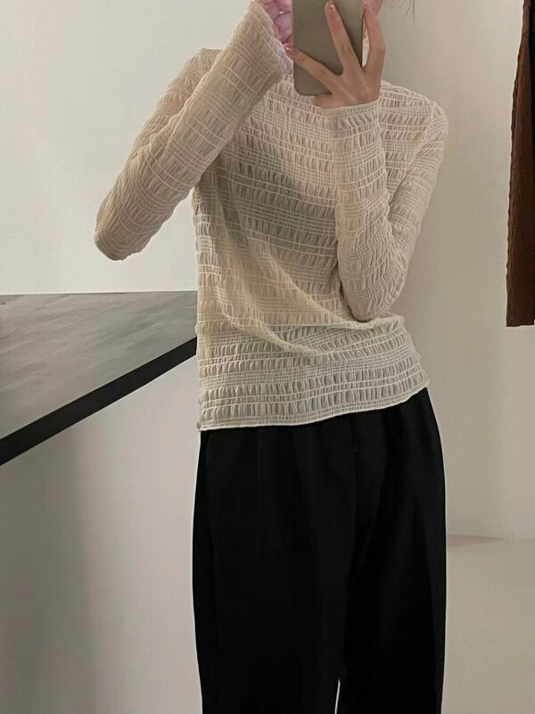 New in autumn!【ARE YOU】Korean Gentle Wind Mesh Bottoming Shirt YS1-983# L
