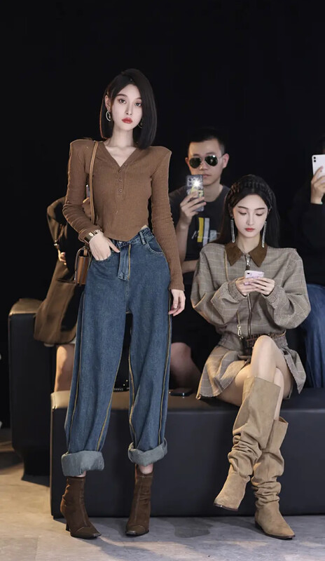 New in autumn!【SAVAGE】All-match high-waisted contrasting color jeans E9938# WPL
