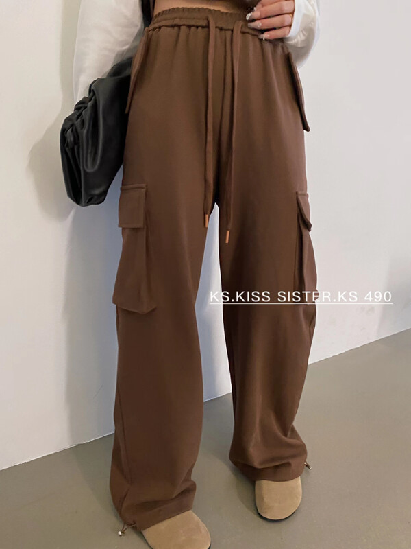 New in autumn! [KS] niche elastic high waist loose straight wide work casual pants (with waist rope) 22265# CQW