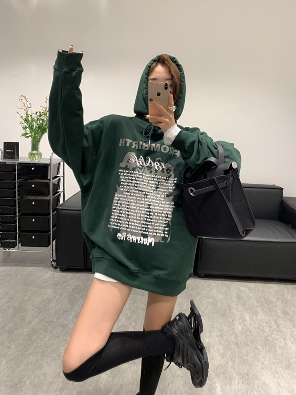 New in autumn!【VANESSA】Tide brand letter pattern mid-length hooded sweater WY-625# OZQ
