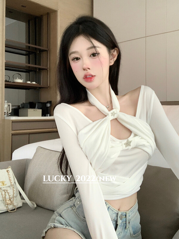 Autumn is new! [LUCKY] Temperament pure desire to hang neck chic small shirt 9519# ZXX