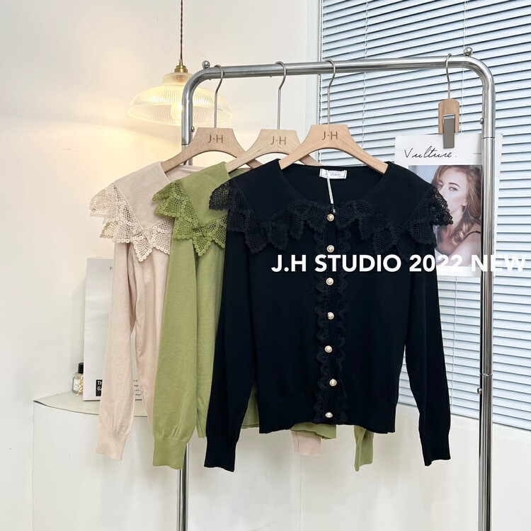 New in autumn! [JH] Net red doll collar simple knitted cardigan T55# PCZ